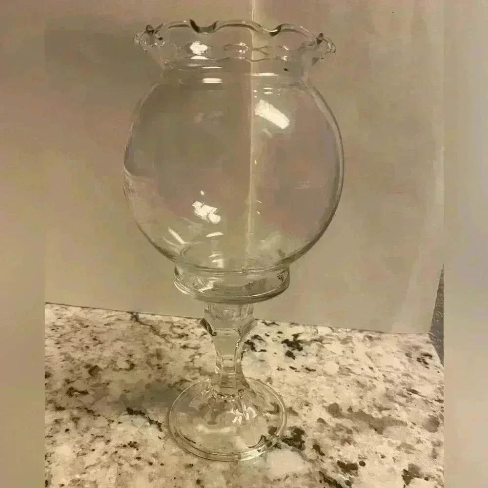 Glass candy dish/candle holder/potpourri or many other uses. 3.75 in dia x 9.25t